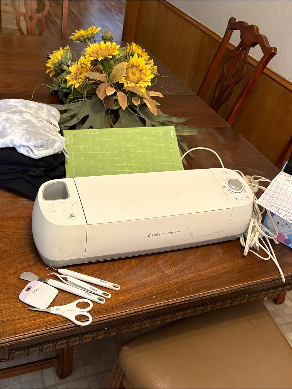Cricut Explore One Cutting Machine in White with Green Mat and White Tools